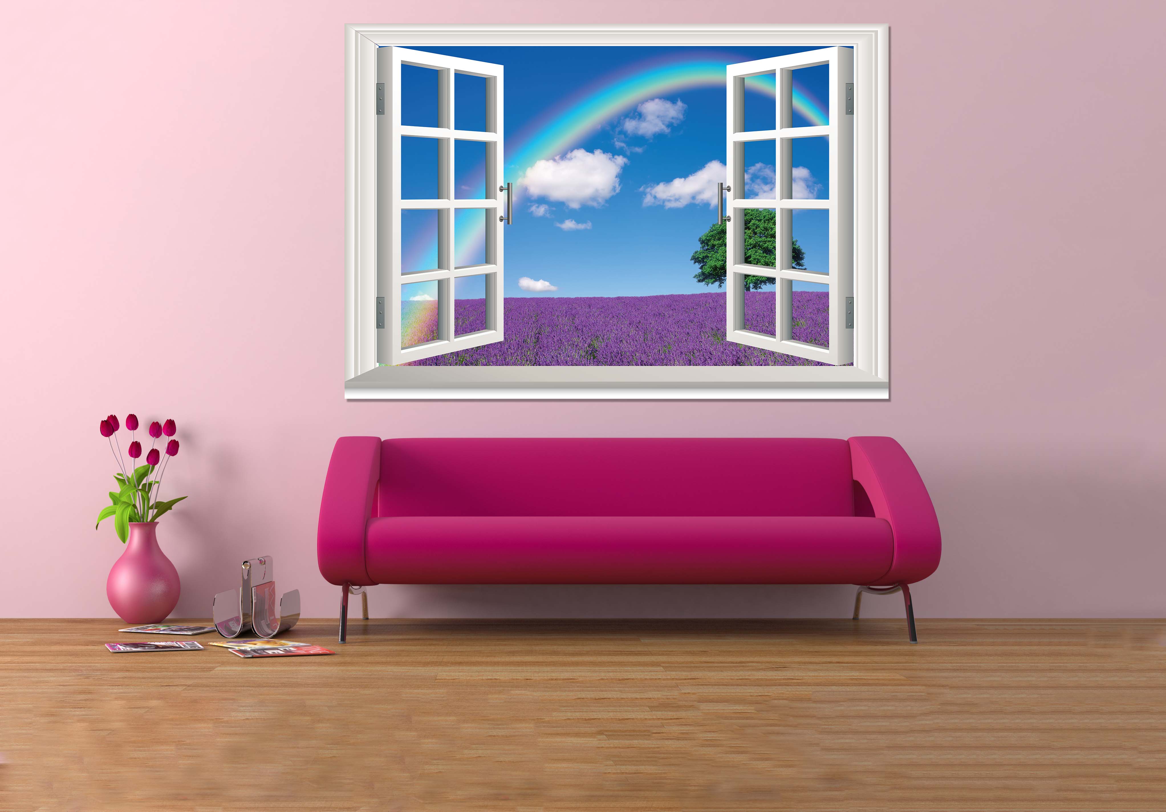 Tranh dán tường cửa sổ hoa hướng dương